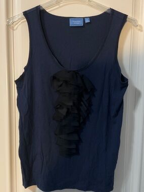 Simply Vera Vera Wang Navy Sleeveless Knit Tank with Black Cascade Ruffle XL